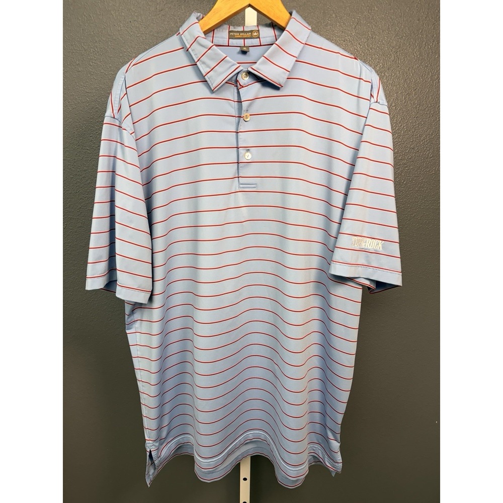 Peter Millar Polo Shirt Mens XL Blue Red Striped Golf Summer Comfort